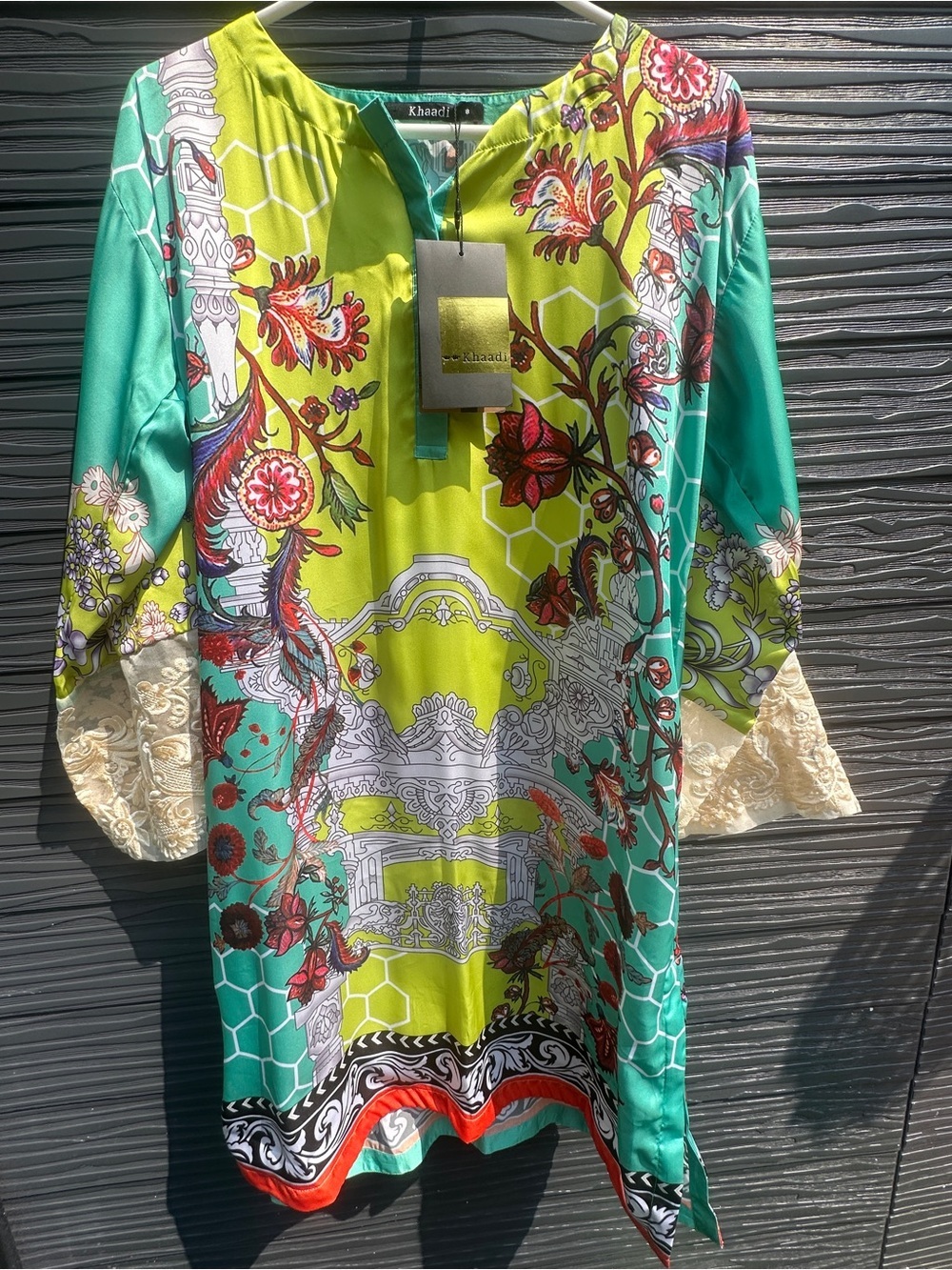 Khaadi Women's Green Floral Printed Tunic Dress